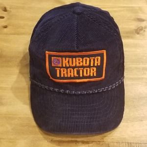 Vintage Kubota tractor Corduroy Hat Cap Zip Back Blue Youngan One Size
